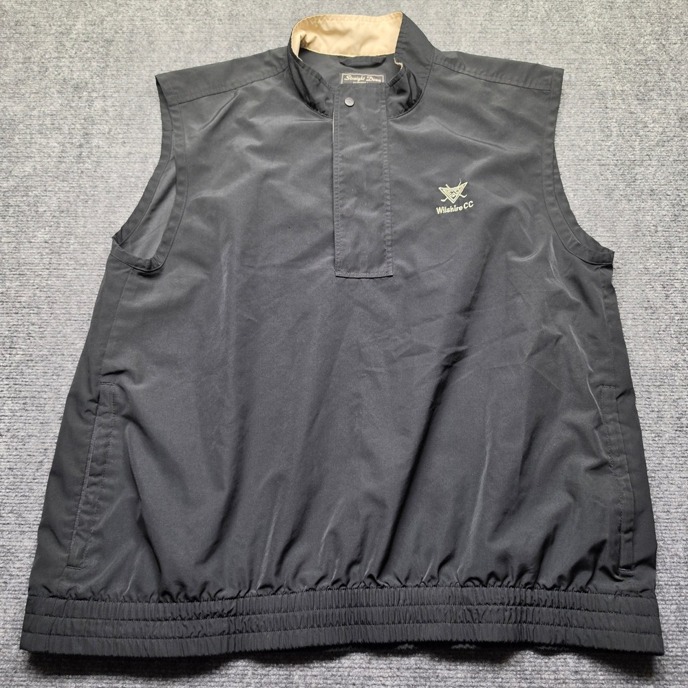 Straight Down Wilshire CC Golf Vest Mens Large Black Snap Mock Neck Pullover